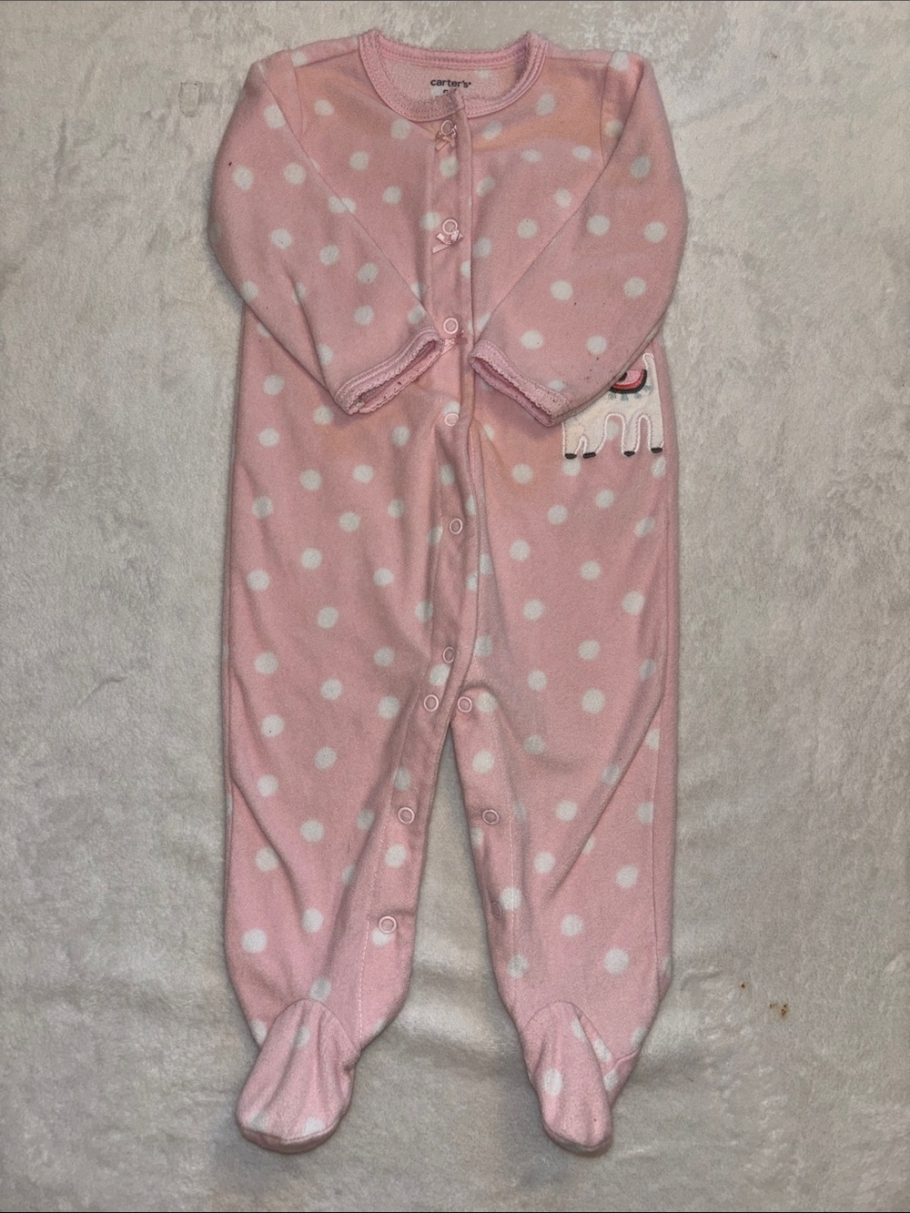 (2 for $10) Carter's Pink Polka Dot Footed sleeper 9 month Llama animal design